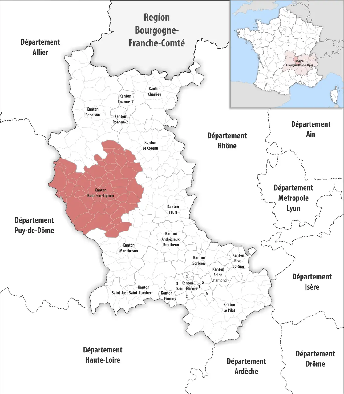 Locator map of Kanton Boën-sur-Lignon