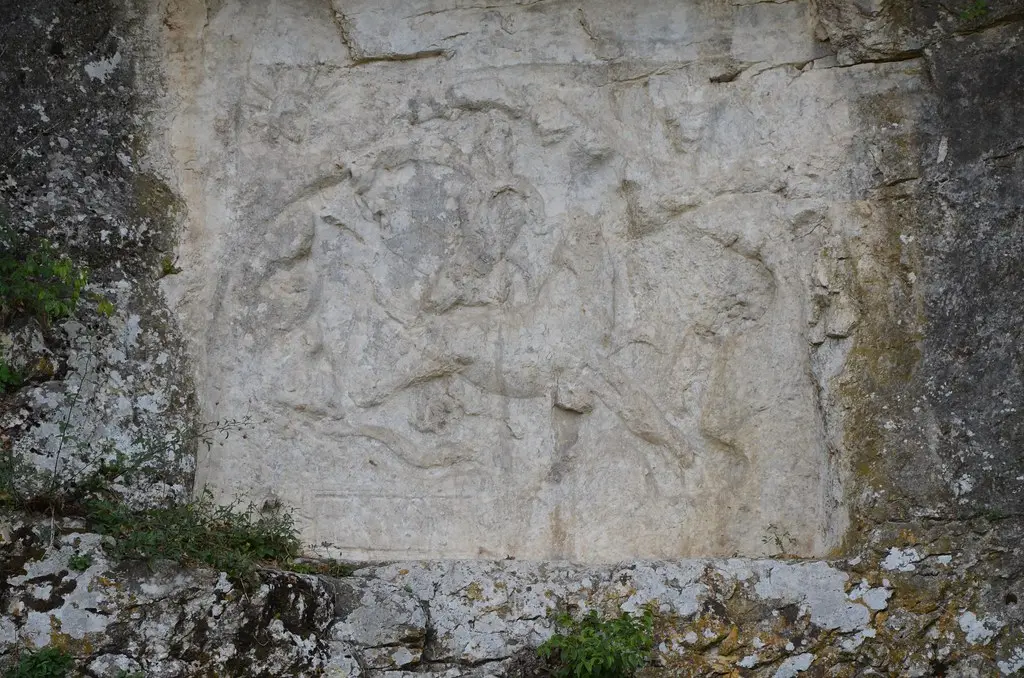 Bas-relief dedicated to the god Mithras (CIMRM 895), sculpted in the rock, 3rd century AD, Bourg-Saint-Andéol, France