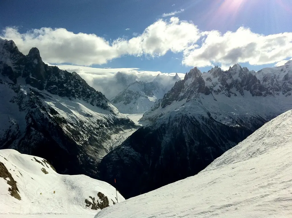 Snowboarding at La Flégère, Chamonix Mont-Blanc, France