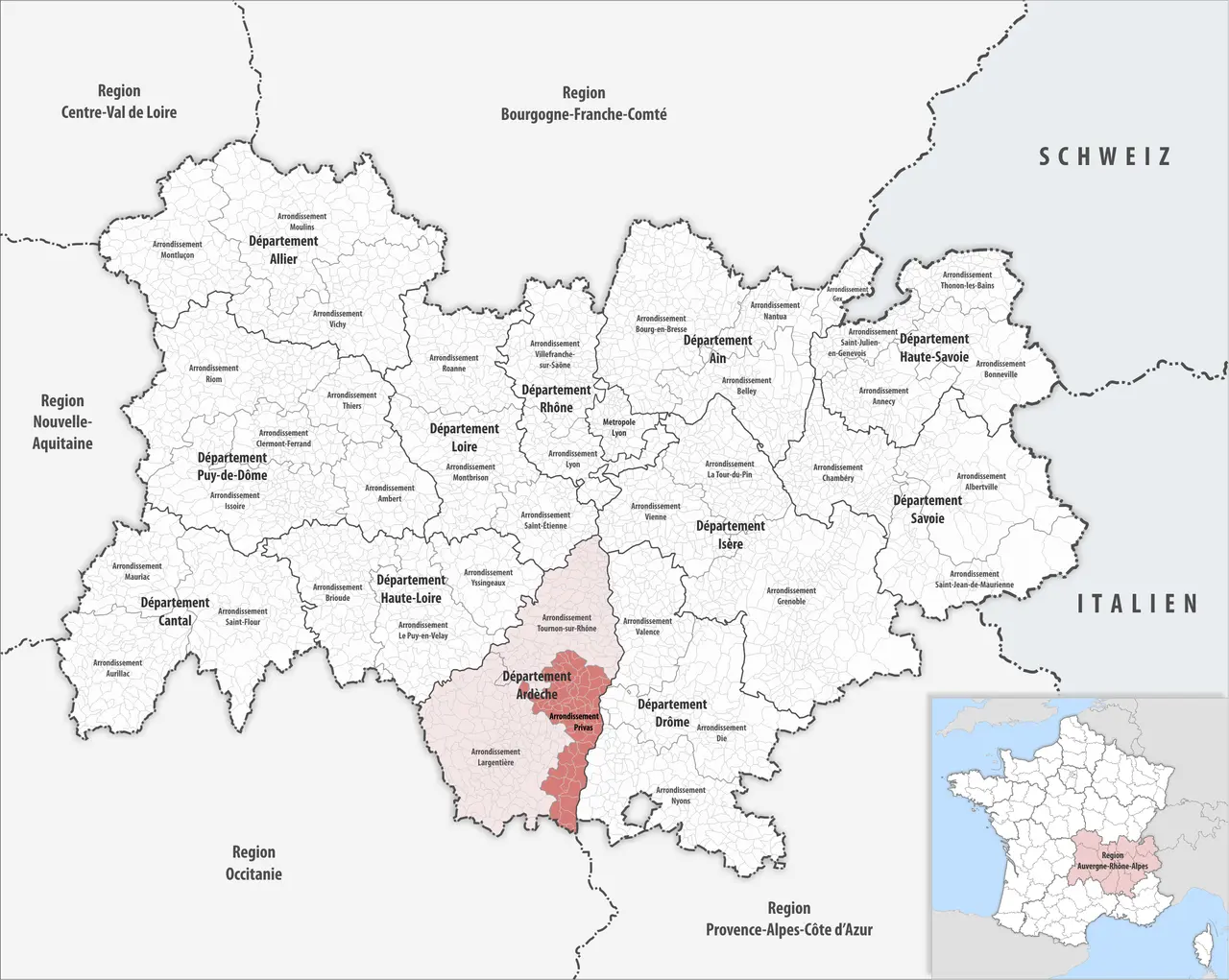 Locator map of Arrondissement Privas 2019
