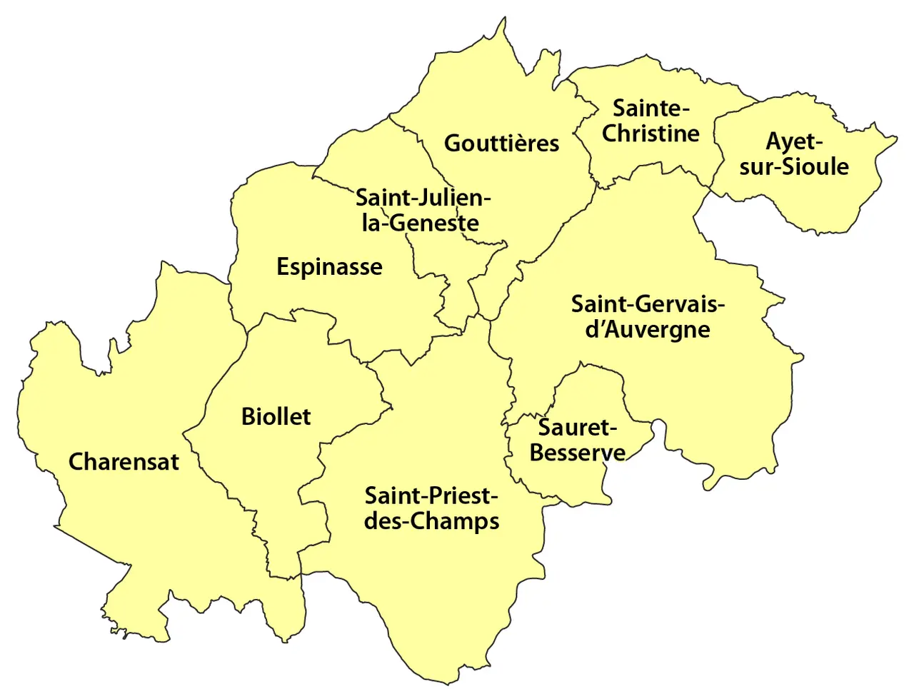Plan des communes du canton de Saint-Gervais-d'Auvergne