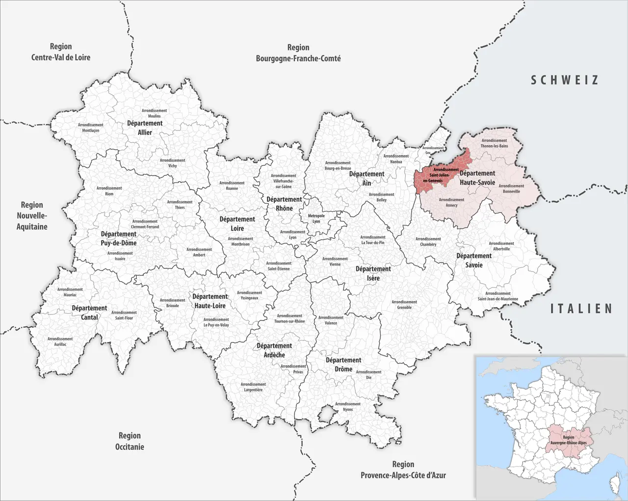 Locator map of Arrondissement Saint-Julien-en-Genevois 2019