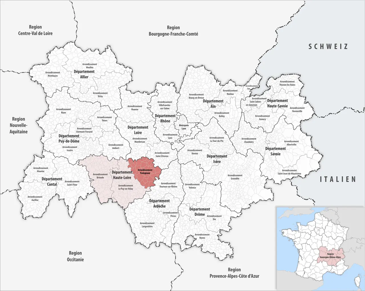 Locator map of Arrondissement Yssingeaux 2019