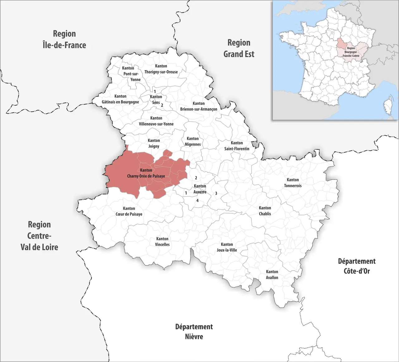 Locator map of Kanton Charny Orée de Puisaye 2021