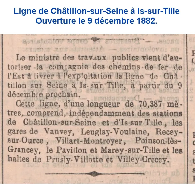 Ligne de Châtillon-sur-Seine à Is-sur-Tille ouverture