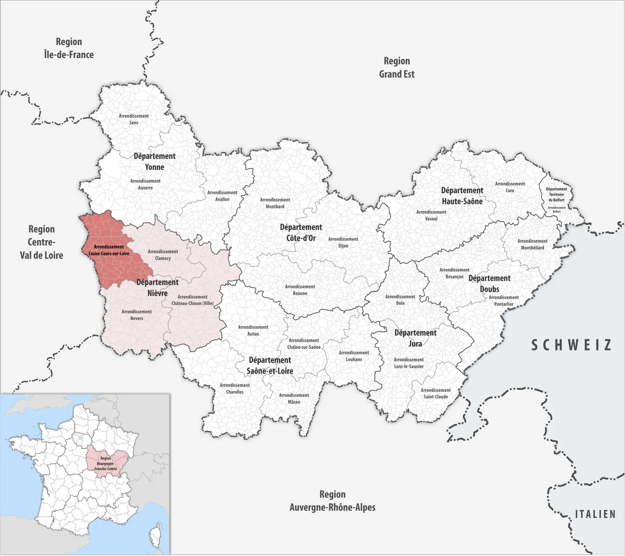 Locator map of Arrondissement Cosne-Cours-sur-Loire 2019