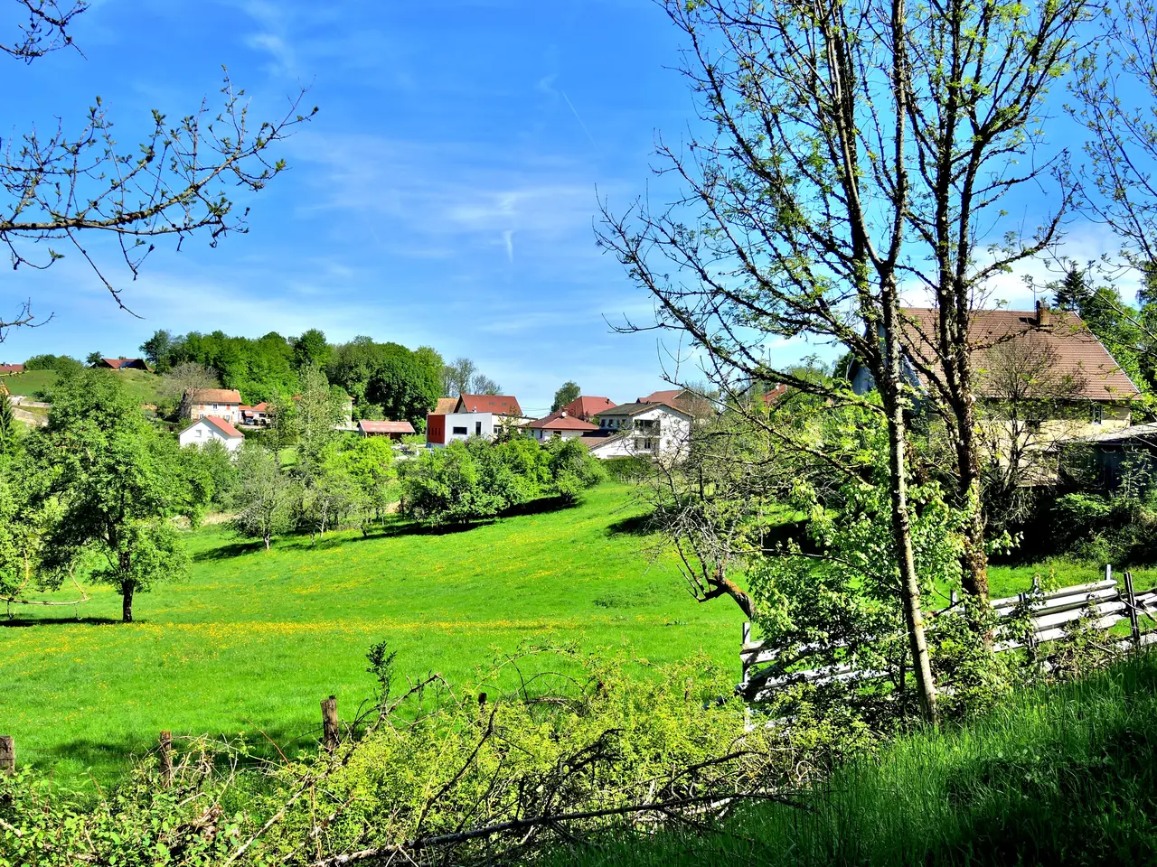 Le village, vu de la route vers Vercel-Villedieu-le-Camp