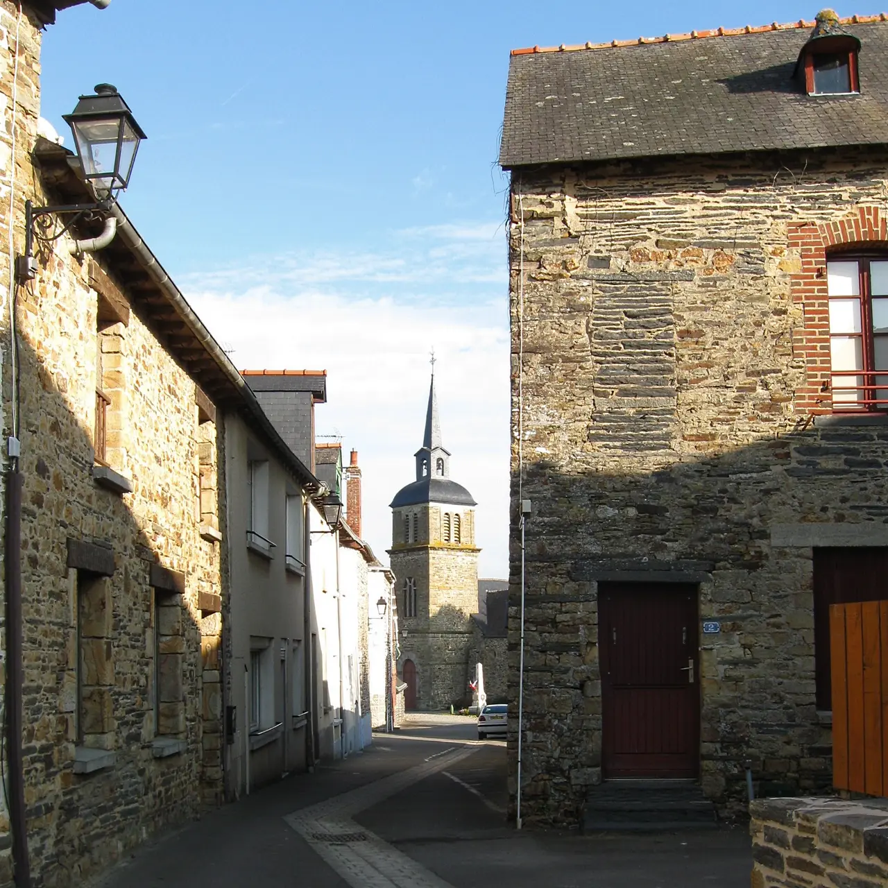 View of Saint-Martin-de-Tours Parish Church from Rue des Dames in Amanlis, France