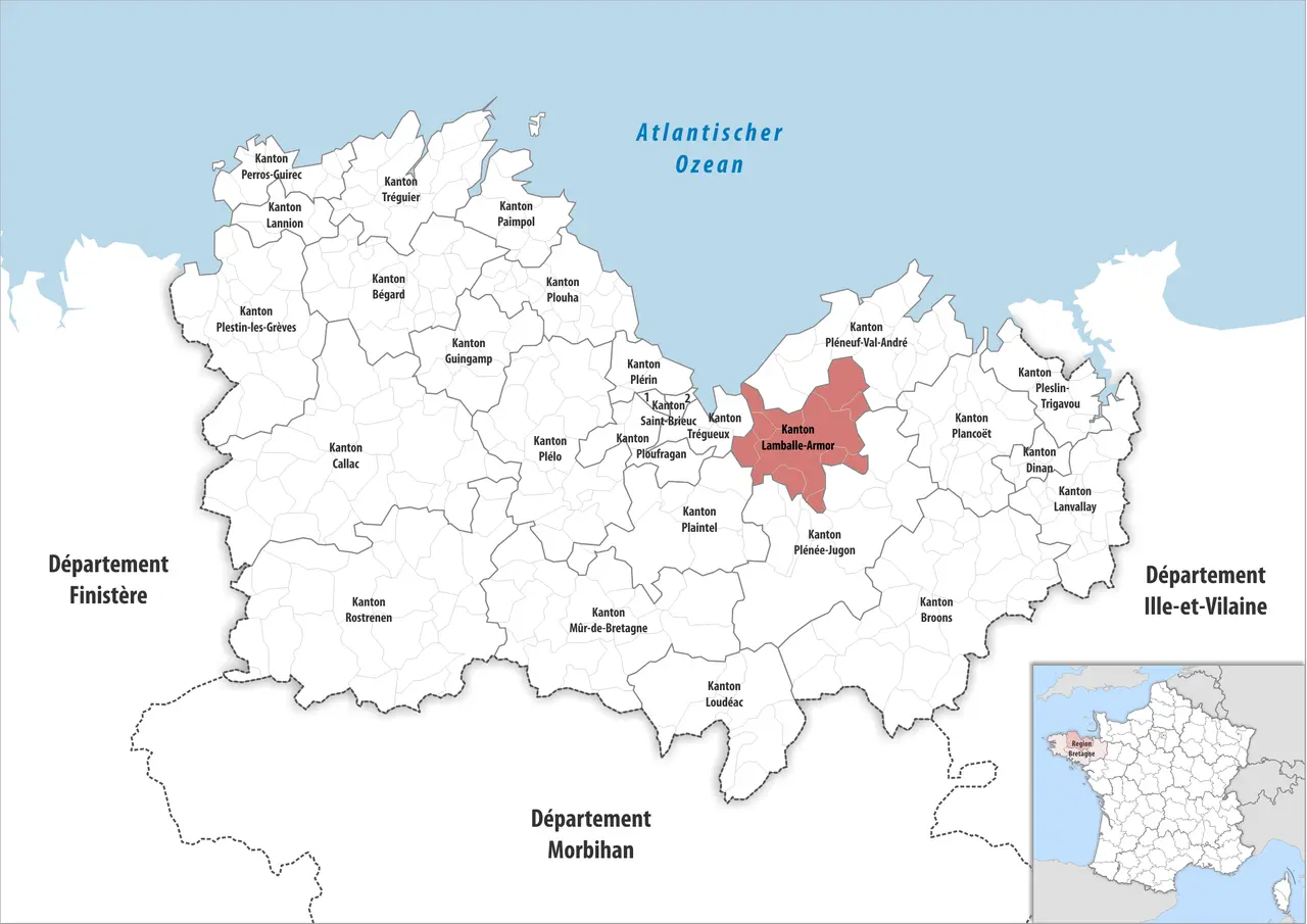 Locator map of Kanton Lamballe-Armor 2021