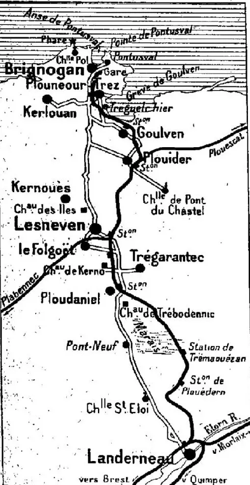 Ploudaniel Le tracé de la voie ferrée allant de Landerneau à Brignogan