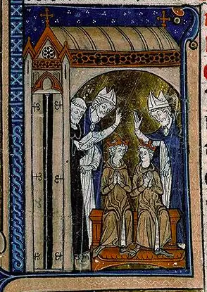 Louis III et Carloman furent couronnés rois en 879 par l'archevêque de Sens Anségise, dans l'abbaye bénédictine Saint-Pierre-et-saint-Paul de Ferrières en Gâtinais