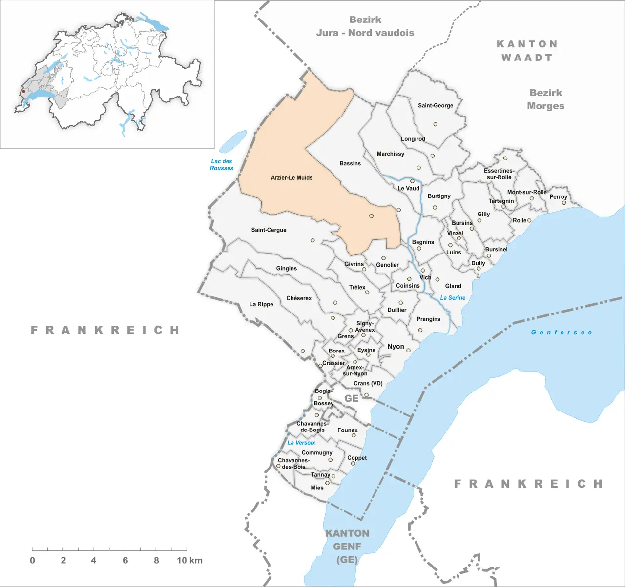 Karte Gemeinde Arzier-Le Muids 2021