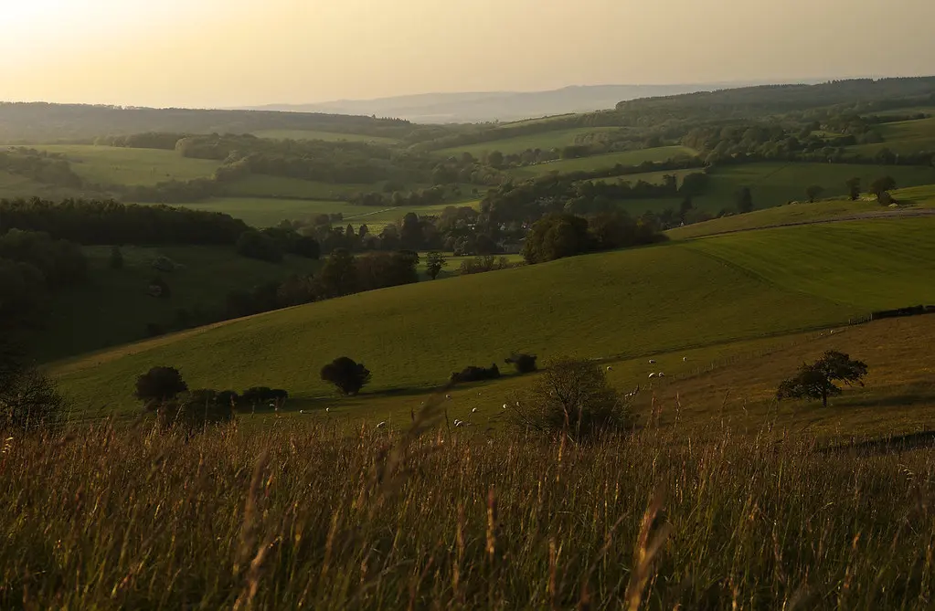 View from Trundle on Saint Roche's Hill, in the South Downs, Sussex, England, UK