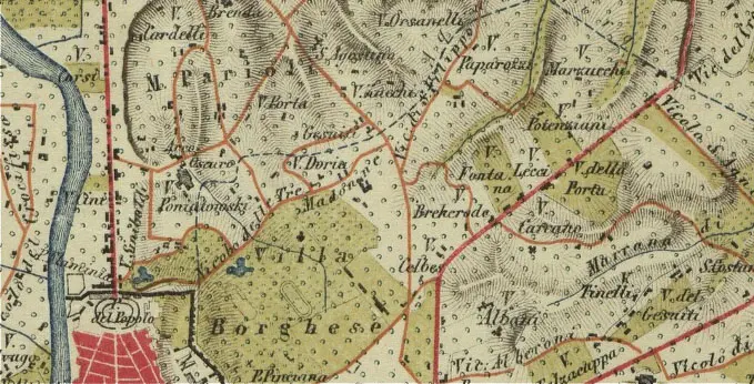 Carta topografica dei cantoni di Roma zoomata su 'Villa Lecci'