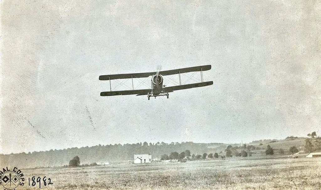Lt. Frank Llewellyn in Salsmon observing plane, Detachment 99, Aero Squadron, Dogneville, France Aug. 11, 1918 NARA111-SC-18982-ac