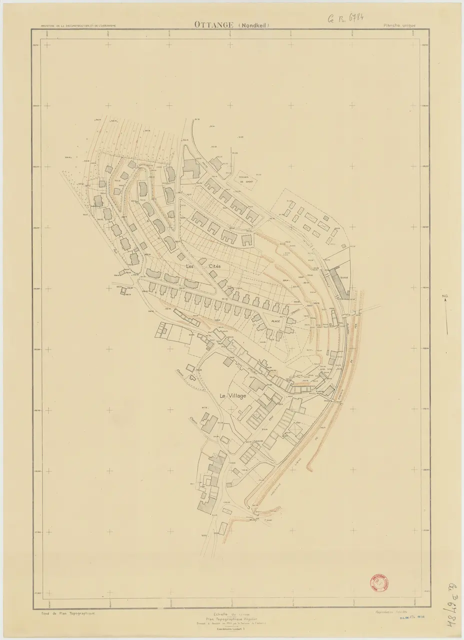<div class='fn'> Ottange (Nondkeil). 1 : 1.000. Plan topographique régulier / dressé et dessiné... par le Service du Cadastre</div>