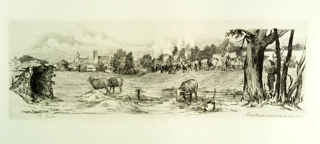 Pont-à-Mousson le 15 août 1870, Ambulance de la Prusse prisonnière - Gravure d'Auguste Lançon (1836-1887) [Lançon_018]