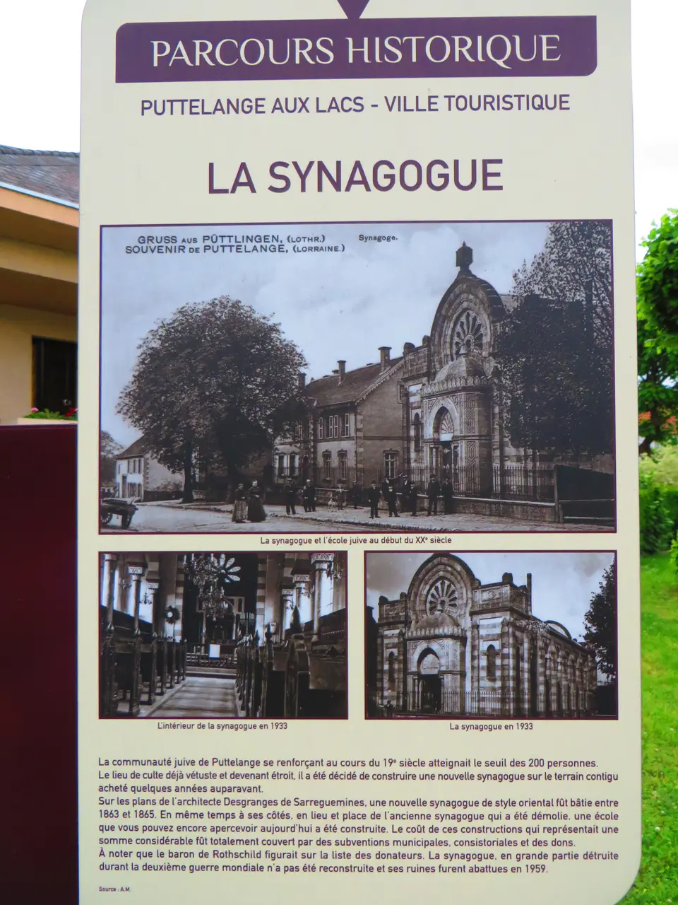Puttelange-aux-Lacs plaque historique synagogue