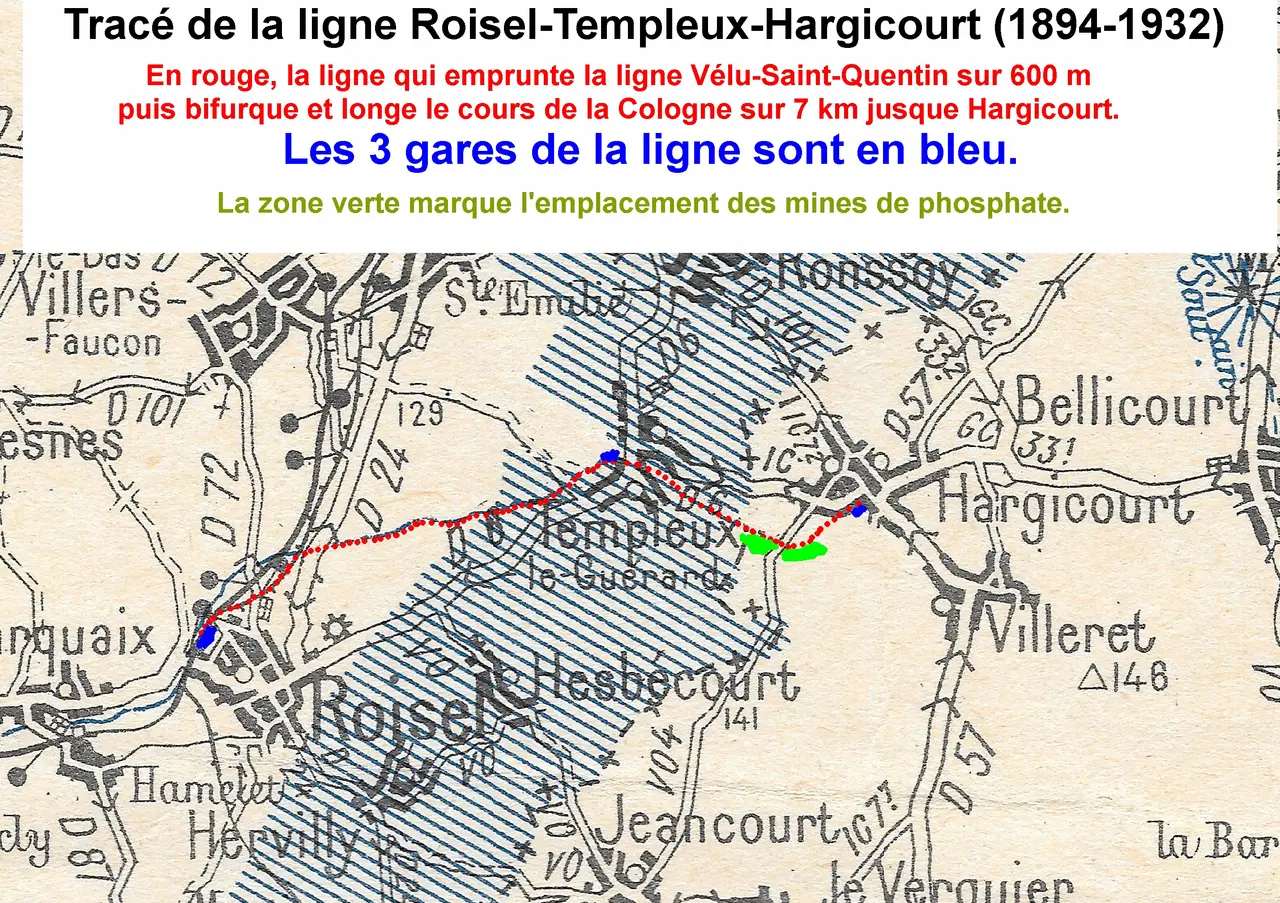 Carte de la ligne Roisel-Hargicourt