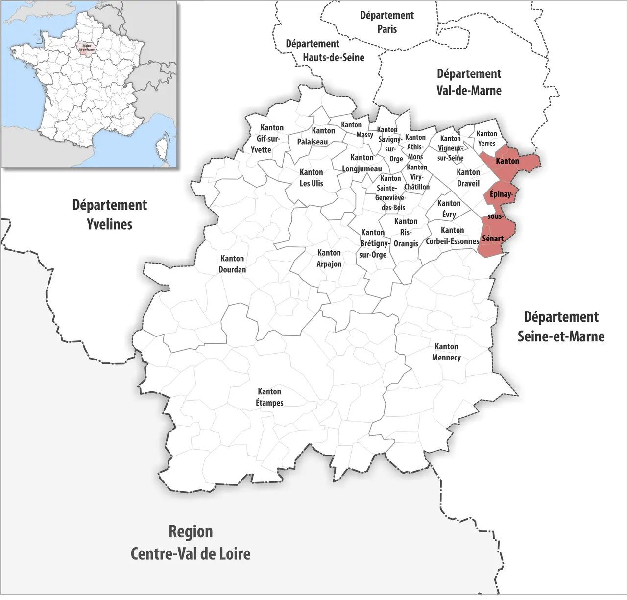 Locator map of Kanton Épinay-sous-Sénart 2019