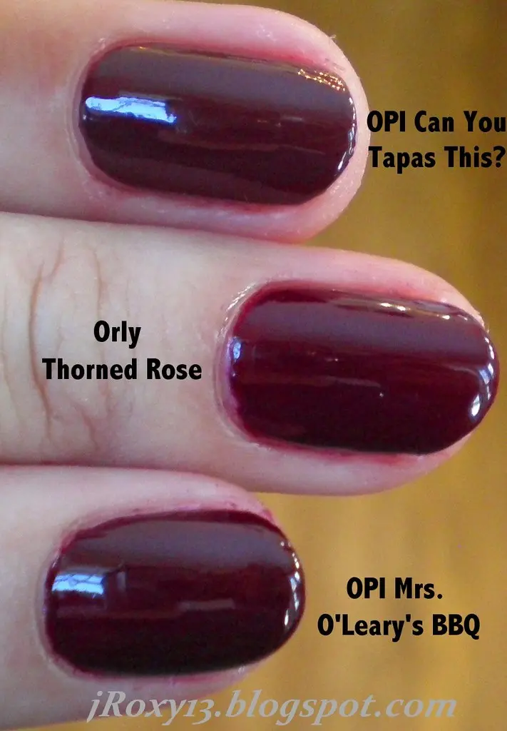 OPI Can You Tapas This?, Orly Thorned Rose, OPI Mrs. O'Leary's BBQ 1
