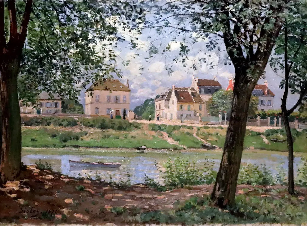 IMG_7978 Alfred Sisley. 1839-1899. Paris. village au bord de la Seine. Village on the banks of the Seine. Villeneuve la Garenne. 1872. (Collection Chtchoukine. Saint Pétersbourg. Ermitage. Exposition temporaire Fondation Louis Vuitton. Paris.