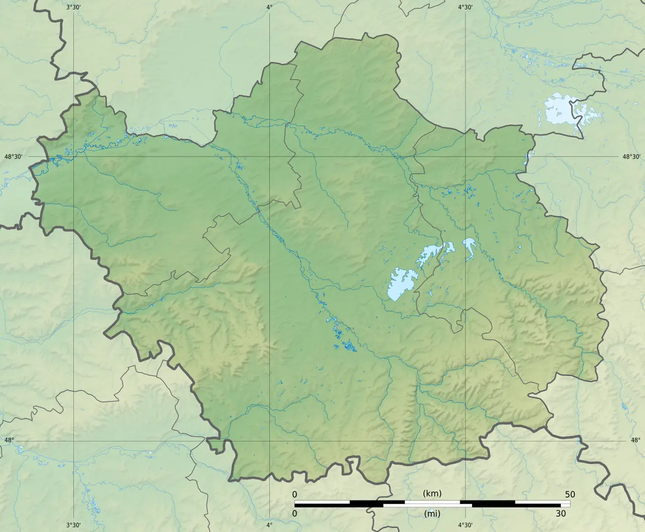 Aube department relief location map