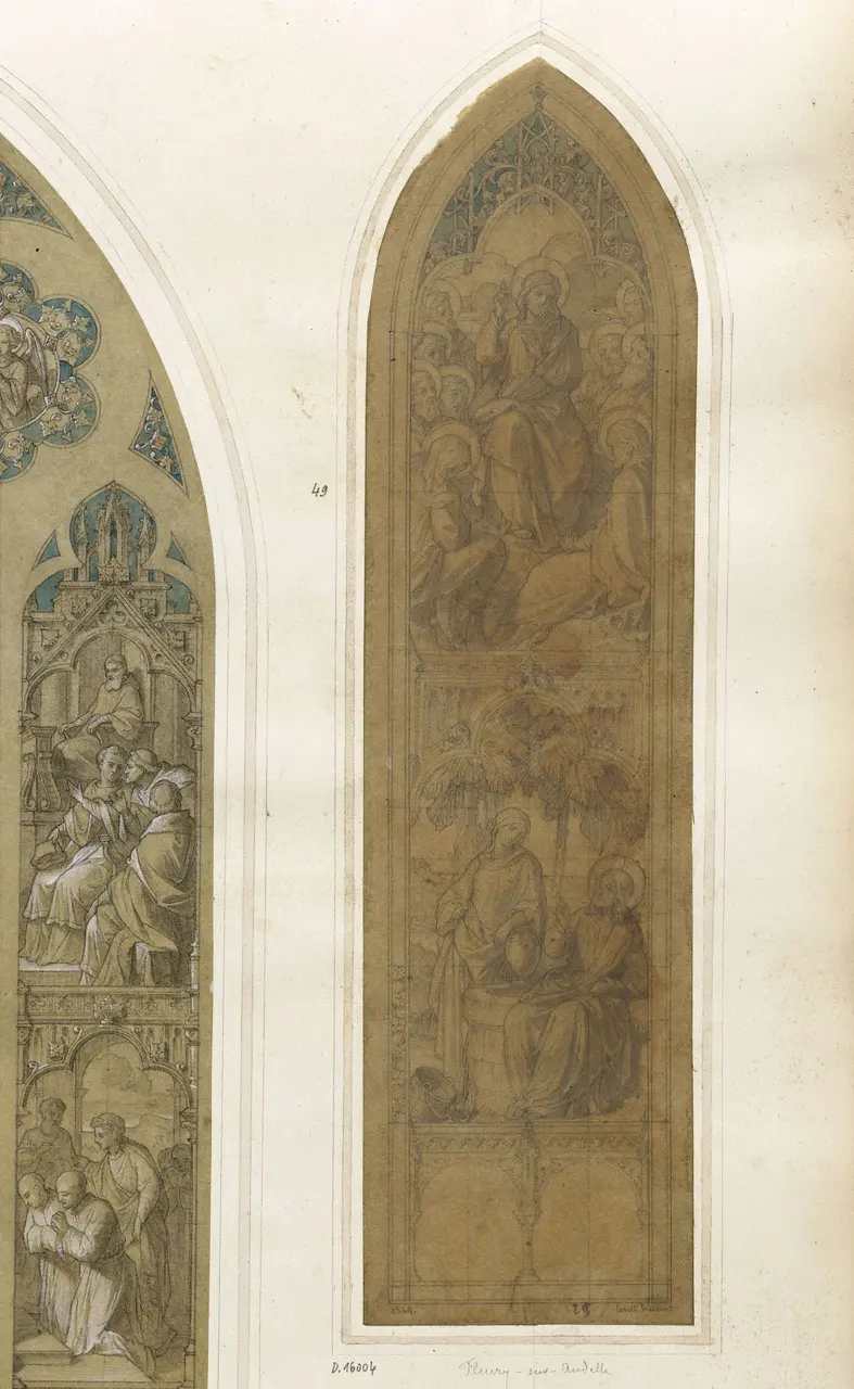 Projet de vitrail pour Fleury-sur-Andelle sermon sur la montagne et le Christ et la samaritaine, D.16004