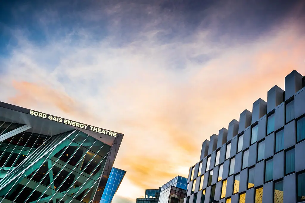 Sunset over Bord Gais Energy theatre, Dublin, Ireland