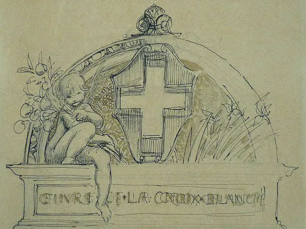 MERSON Luc Olivier - La Croix Blanche, Projet de Frontispice (drawing, dessin, disegno-Louvre RF36509) - Detail 26