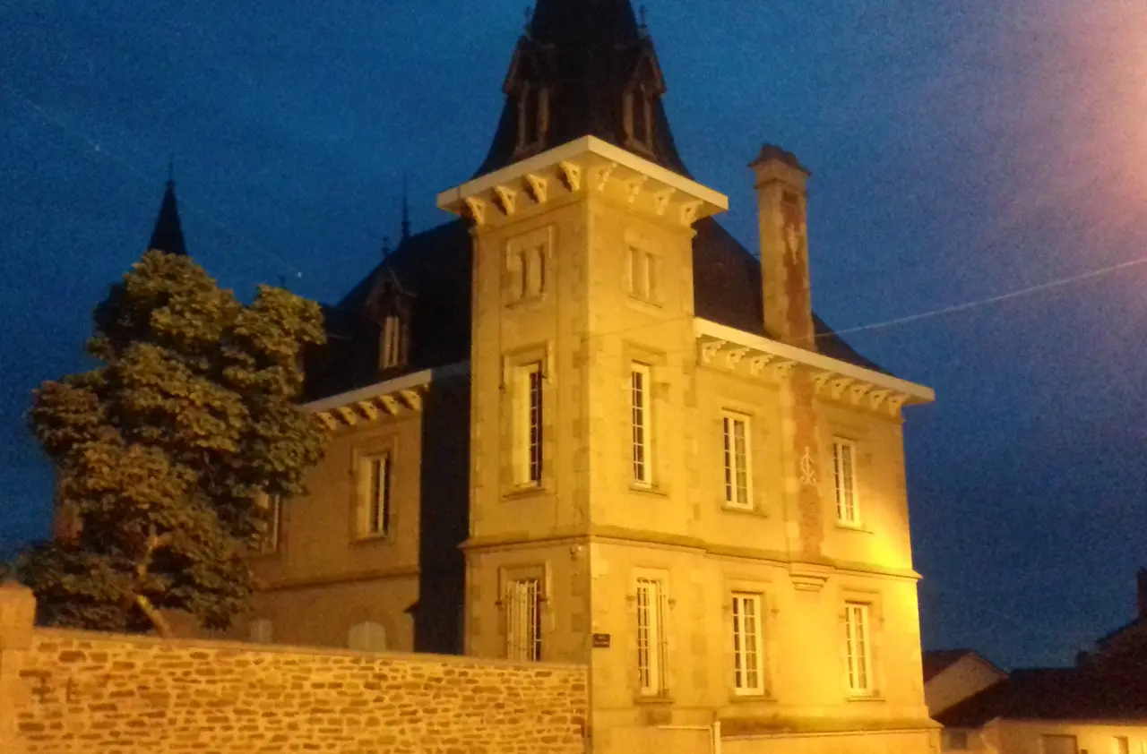 The back or side of the town hall in Oradour-sur-Vayres