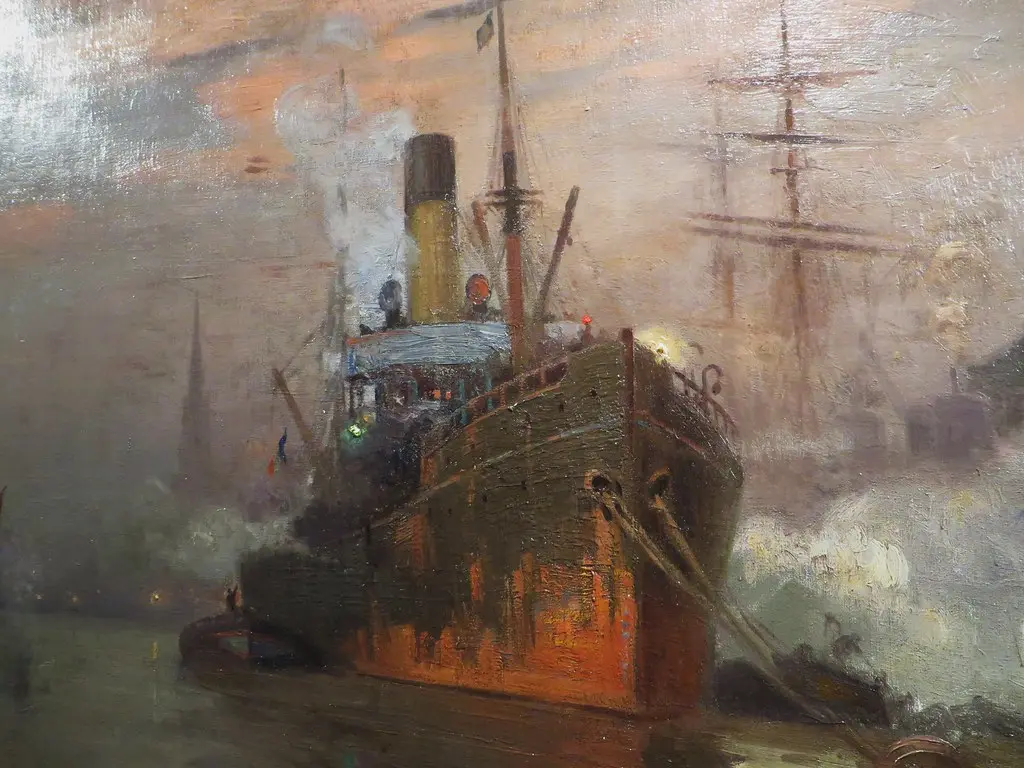 'Le Port de Bordeaux au soleil couchant', 1921, Pierre-Louis Cazaubon (1873-1950), Musée d'Aquitaine, cours Pasteur, Bordeaux, Gironde, Aquitaine, France.