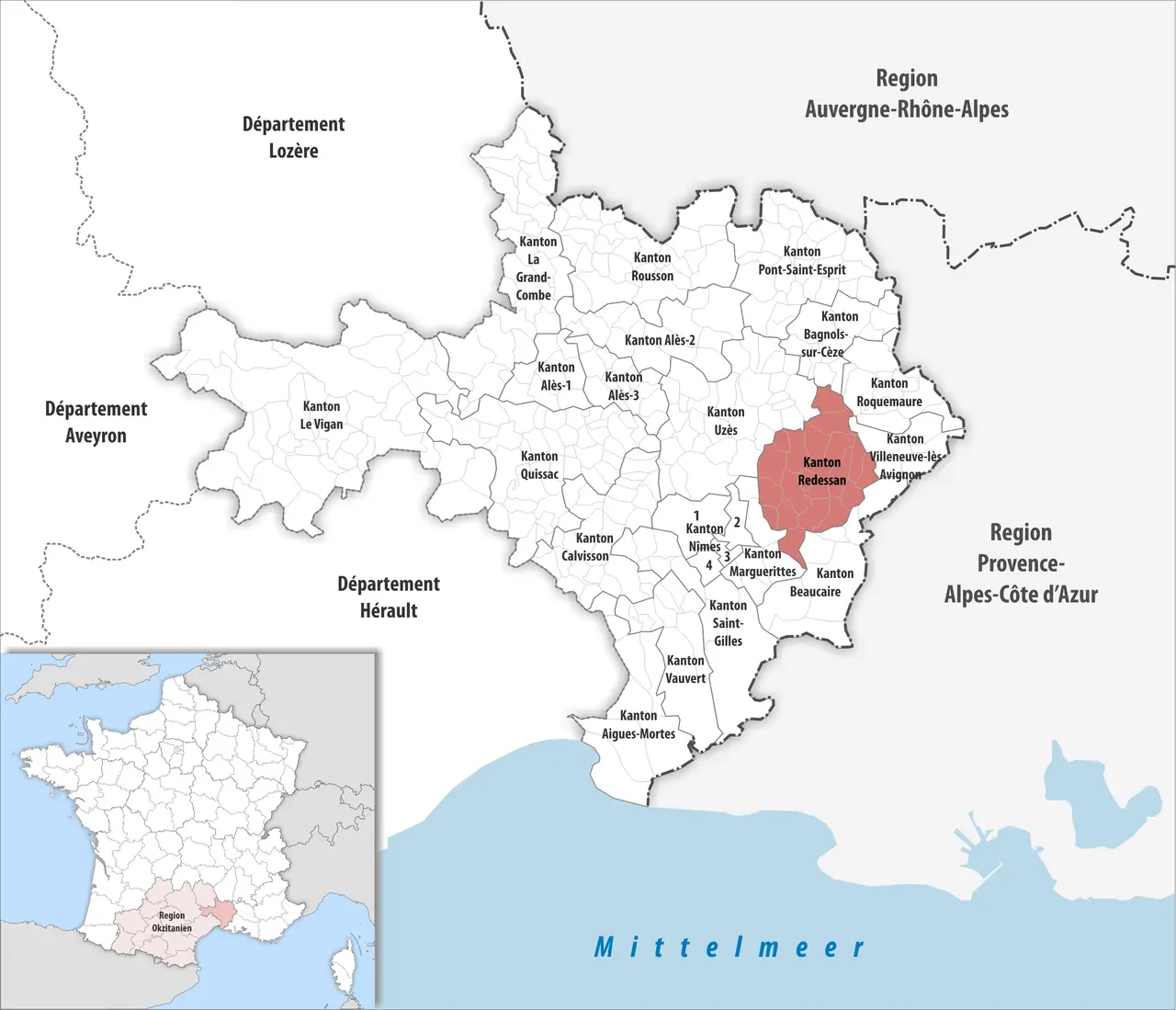Locator map of Kanton Redessan 2019