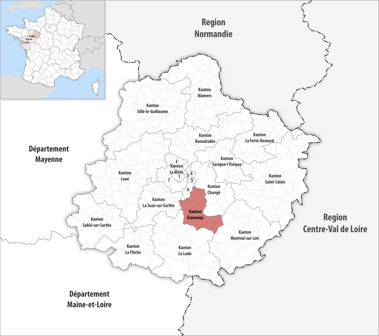Locator map of Kanton Écommoy 2021