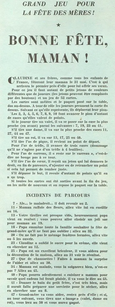 regle jeu de l'oie fête des mères