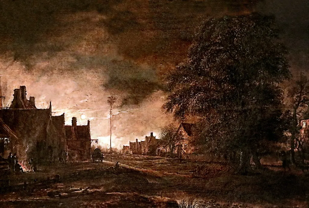 IMG_4004T Aert van der Neer. 1603-1673. Amsterdam. Vue d'un village au clair de lune. View of a village in the moonlight. Avignon. Musée Calvet.