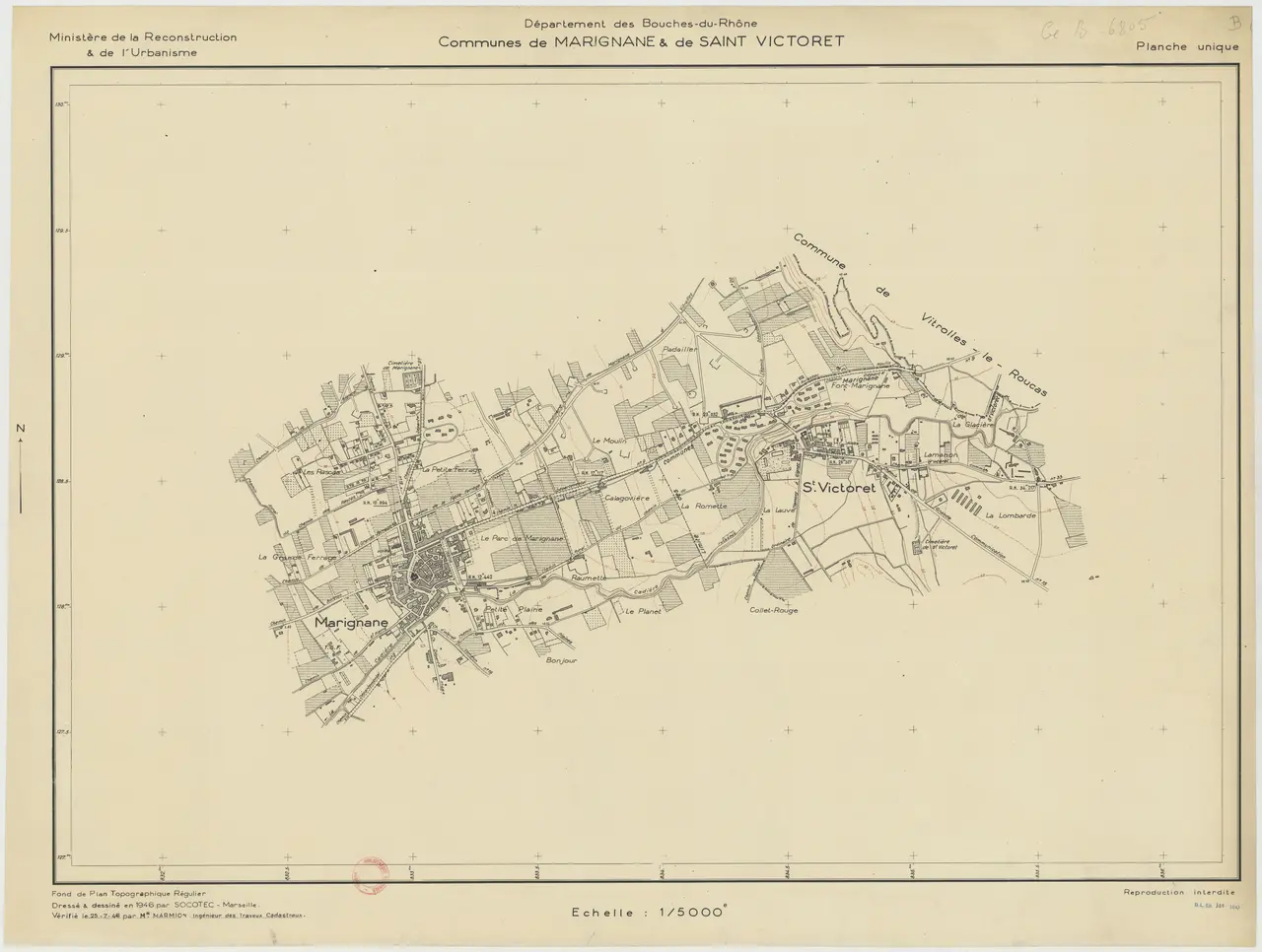 <div class='fn'> Communes de Marignane et de Saint-Victoret. Département des Bouches-du-Rhône / fond de plan topographique régulier dressé.. . par Socotec...</div>